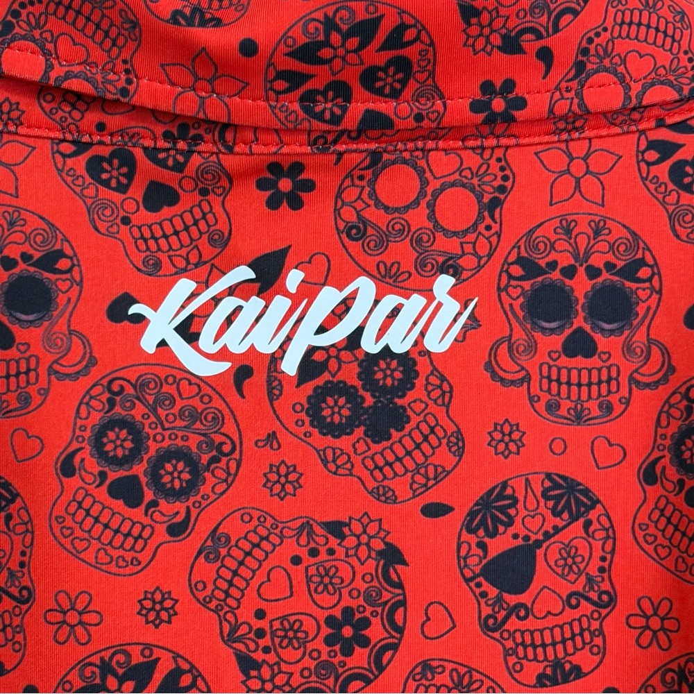 KaiPar Polo Shirt Mens 3XL Red Skull Print Stretch Golf Performance Halloween - Picture 7 of 9